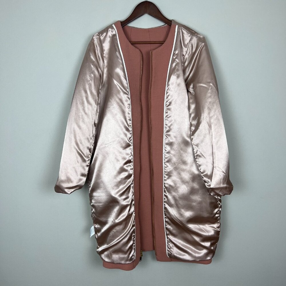J.‎ Crew Double Cloth Collarless Coat Jacket Womens 14 Mauve Wool Preppy Italy - Picture 10 of 16